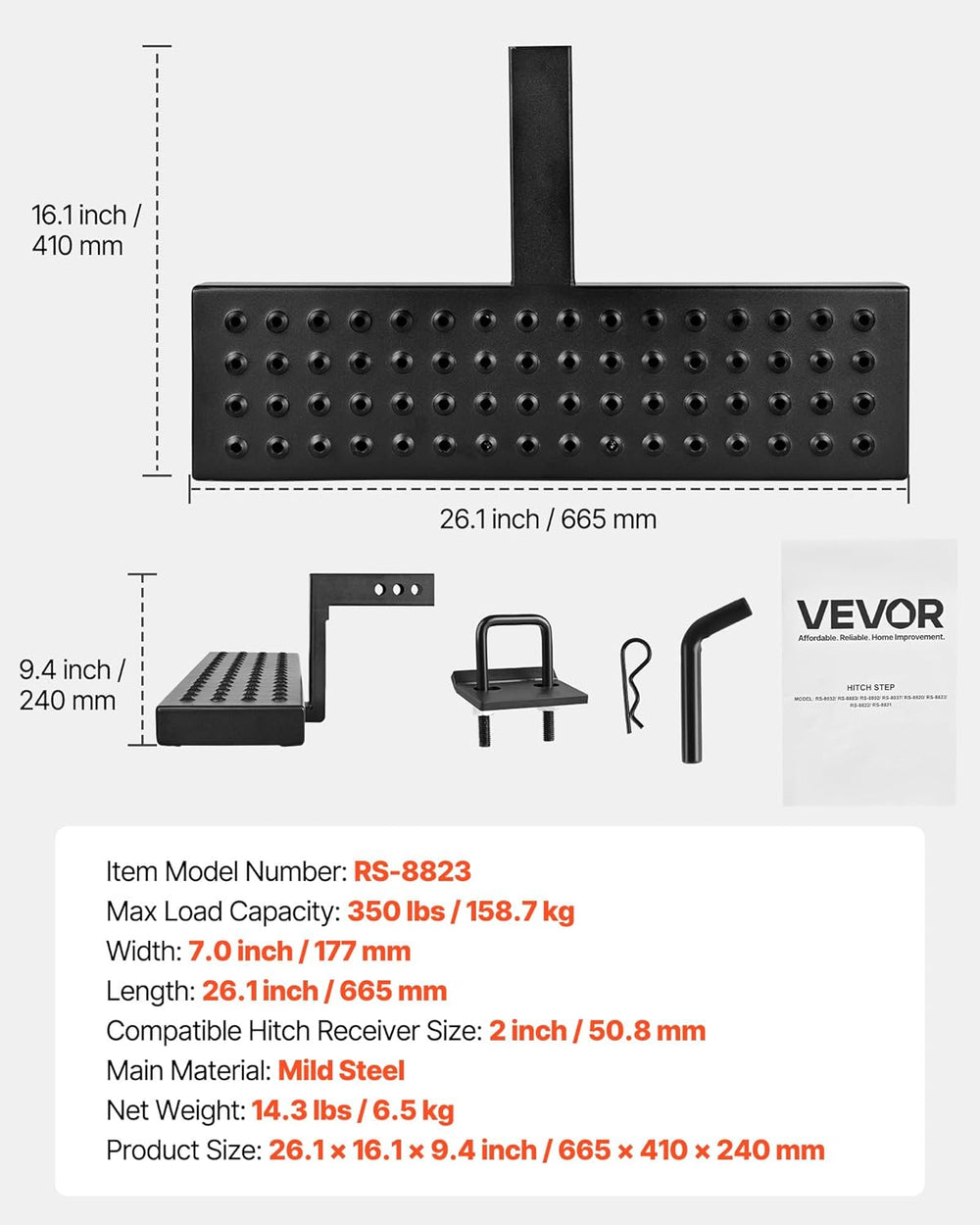 VEVOR Hitch Step for 2 Inch Receiver, Universal Rear Bumper Guard Protector w...