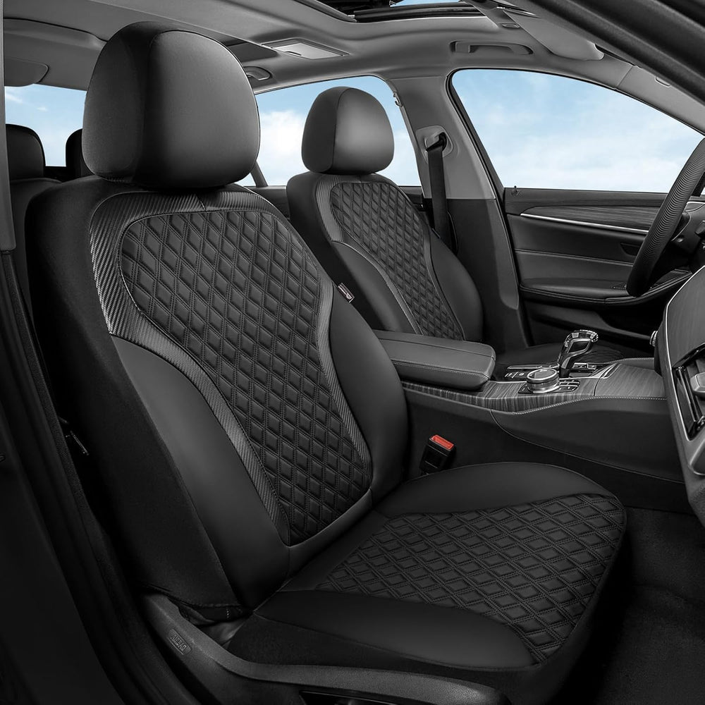 Coverado Front Seat Covers, Luxury Diamond Leather Car Seat Cover with Carbon...