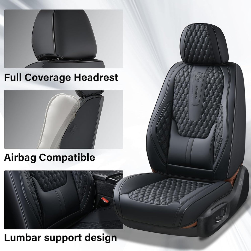 Coverado Car Seat Covers Full Set, Black Seat Covers for Car with Lumbar Supp...