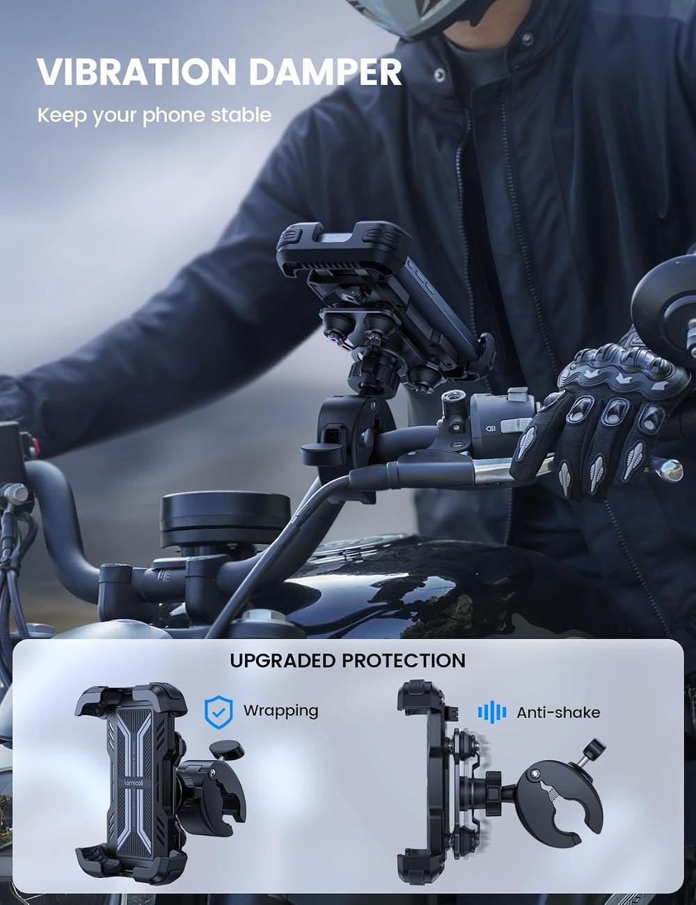 Lamicall Motorcycle Phone Mount Holder with Dual Vibration Dampener