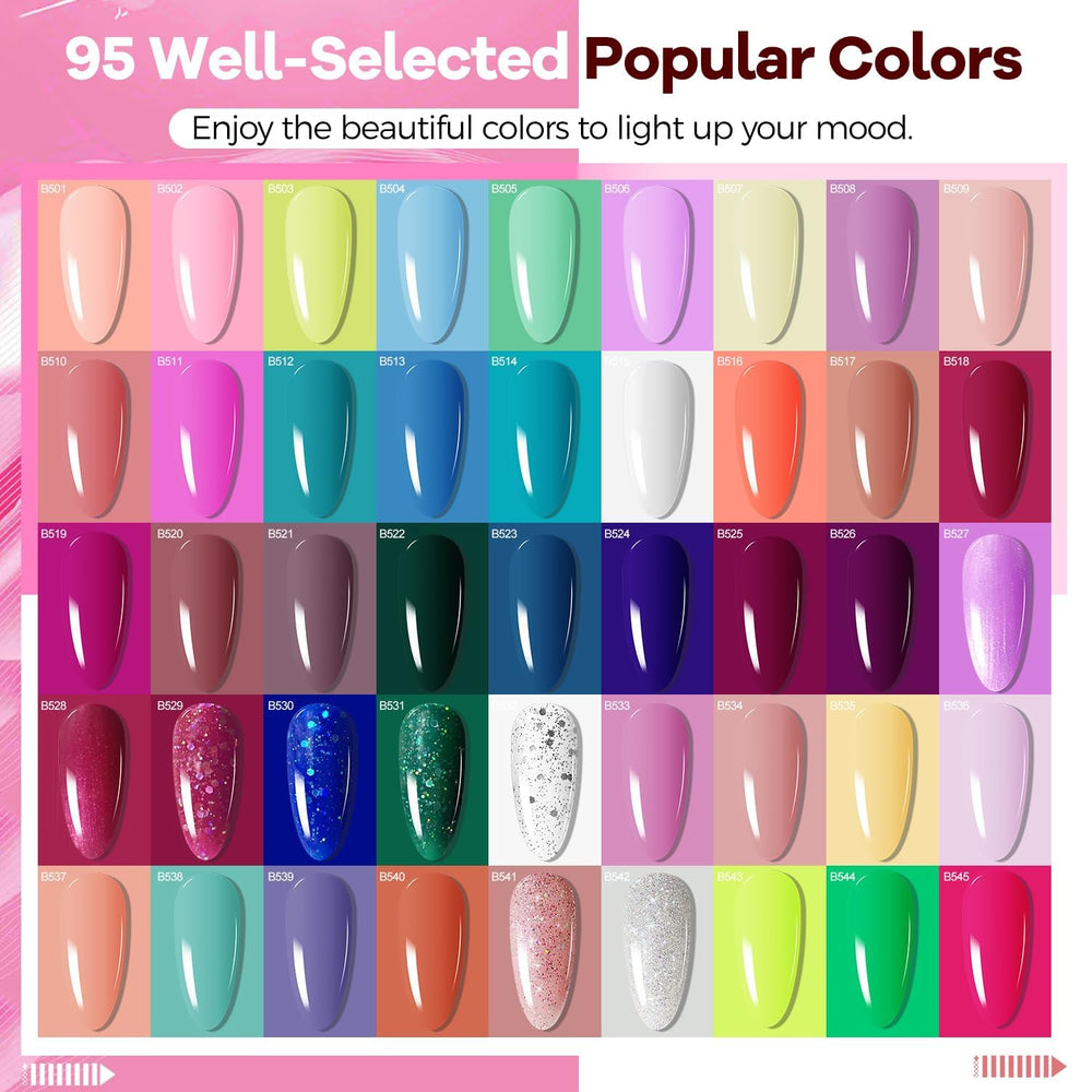 JODSONE 100 PCS Gel Nail Polish Starter Kit with U V Light 95 Colors Macarons...
