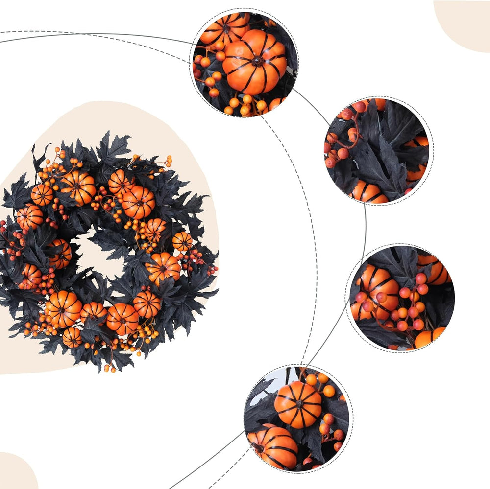 Halloween Wreaths Black Maple Leaf Wreath Orange Pumpkin Wreath Holiday Decor...