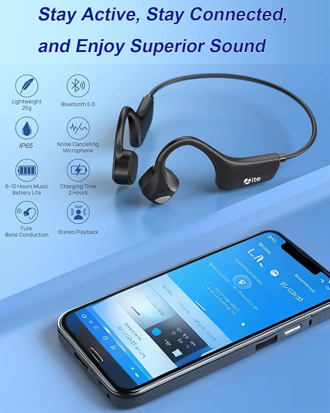 Bone Conduction Headphones Open-Ear Bluetooth 5.0, IP65 Waterproof Wireless