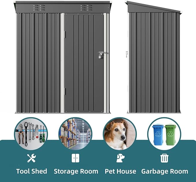 Bealife 5' x 3' Outdoor Storage Shed Clearance, Metal Outdoor Storage...
