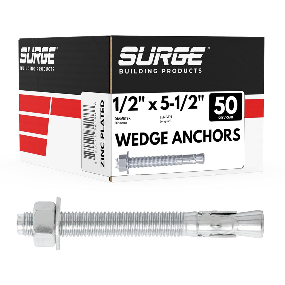 1/2" x 5-1/2" Zinc-Plated Wedge Anchors for Concrete & Cement (...