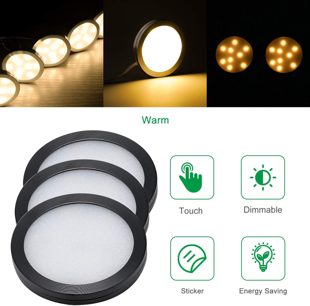 AIBOO Under Cabinet LED Black Cover Puck Lighting Kit with Touch Dimmer Switc...