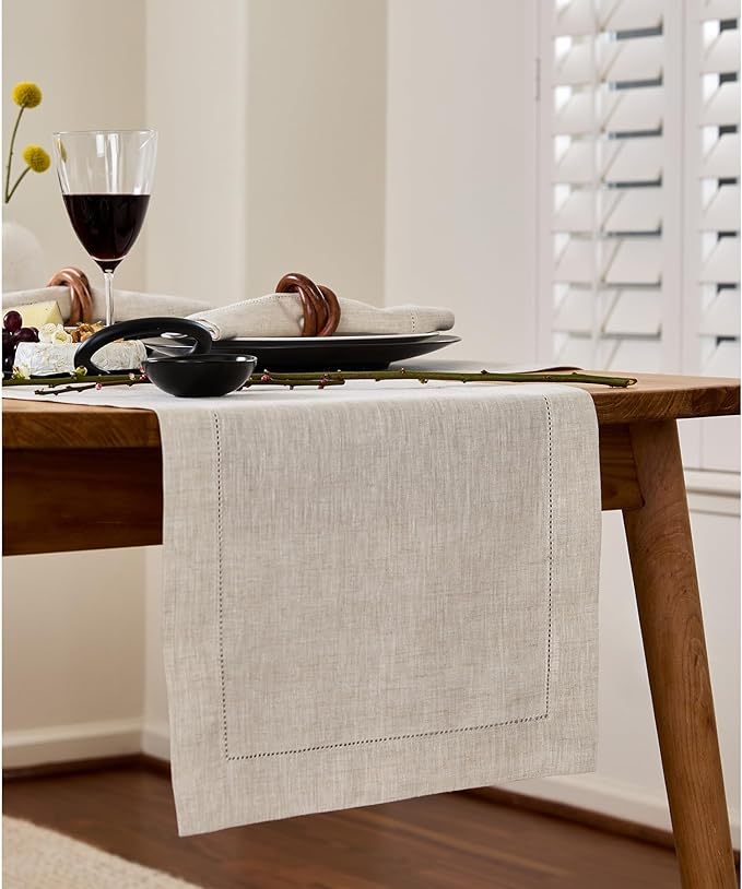 Solino Home Linen Light Natural Table Runner 48 Inches - Classic Hemstitch, 1...