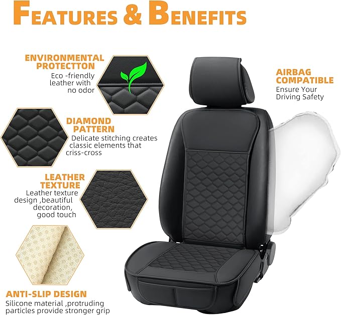 Elantrip Car Seat Cover Full Set Leather Car Seat Protector Universal fit