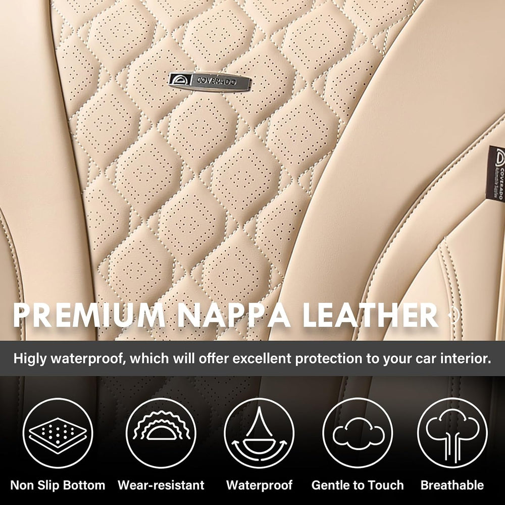 Coverado Car Seat Covers Front Seats, Beige Seat Covers, Breathable Perforate...