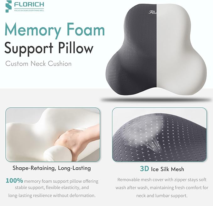 FLORICH Car Lumbar Support Pillow and Neck Headrest Pillow