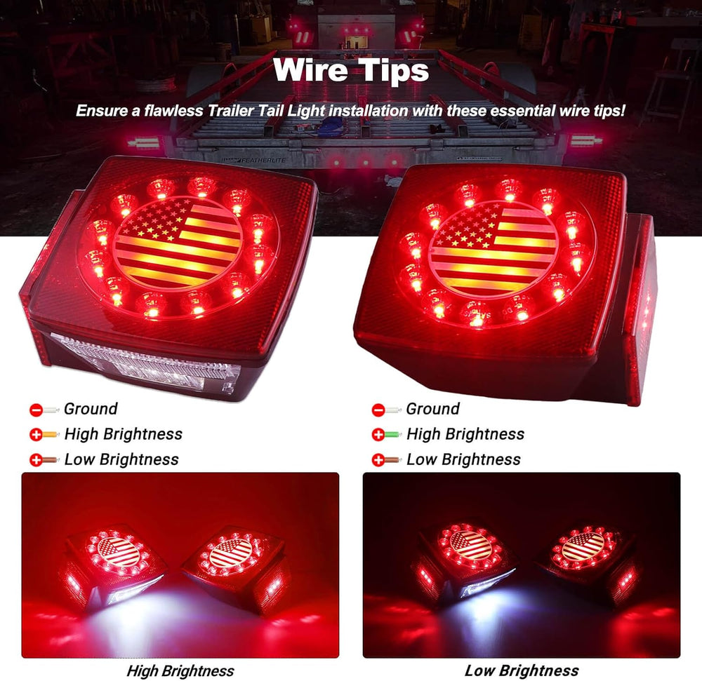 Submersible Square LED Trailer Tail Light Kit American Flag Designed 10 inch ...