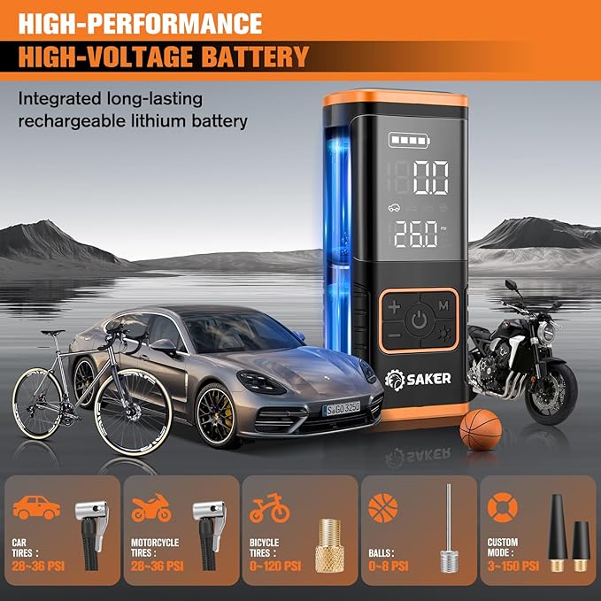 Saker Tire Inflator Portable Air Compressor
