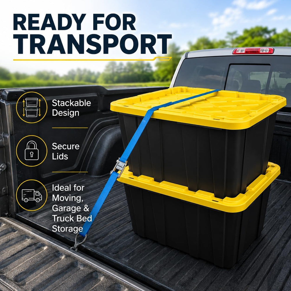 6-Pack 27 Gallon Storage Totes with Lids, Stackable Black & Yellow Bins