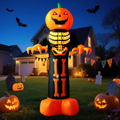 HFO 8 FT Halloween Inflatables Outdoor Decoration Pumpkin Reaper Ghost with Magic Lightshow Bones and Flashing Eyes Blow Up Yard Decoration with LED Lights Holiday Party Yard Lawn Decor