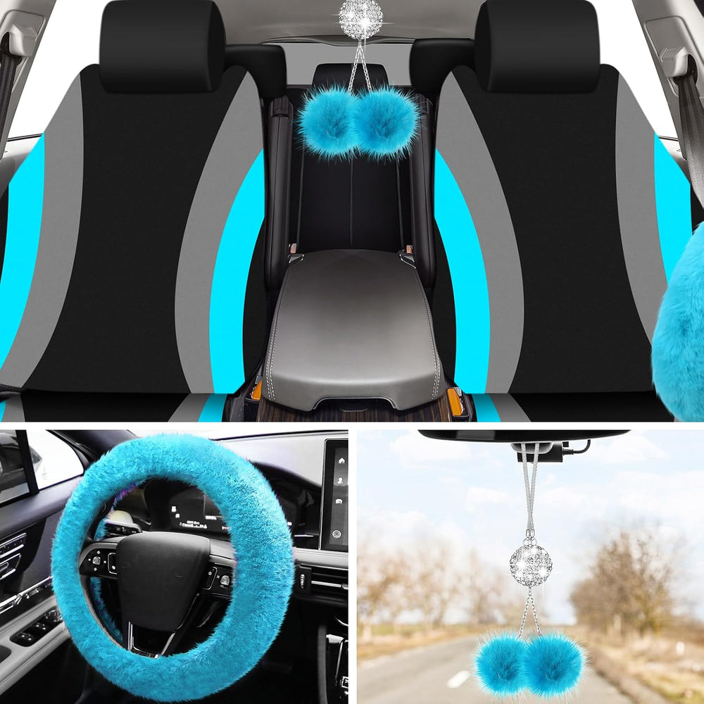 ROCEEI 43 Pcs Car Seat Cover Full Set for Women Christmas Fuzzy Car Accessori...