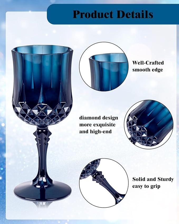 Ciaell 24PCS Blue Plastic Wine Glasses - 7 Oz Plastic Goblets for Party - Blu...