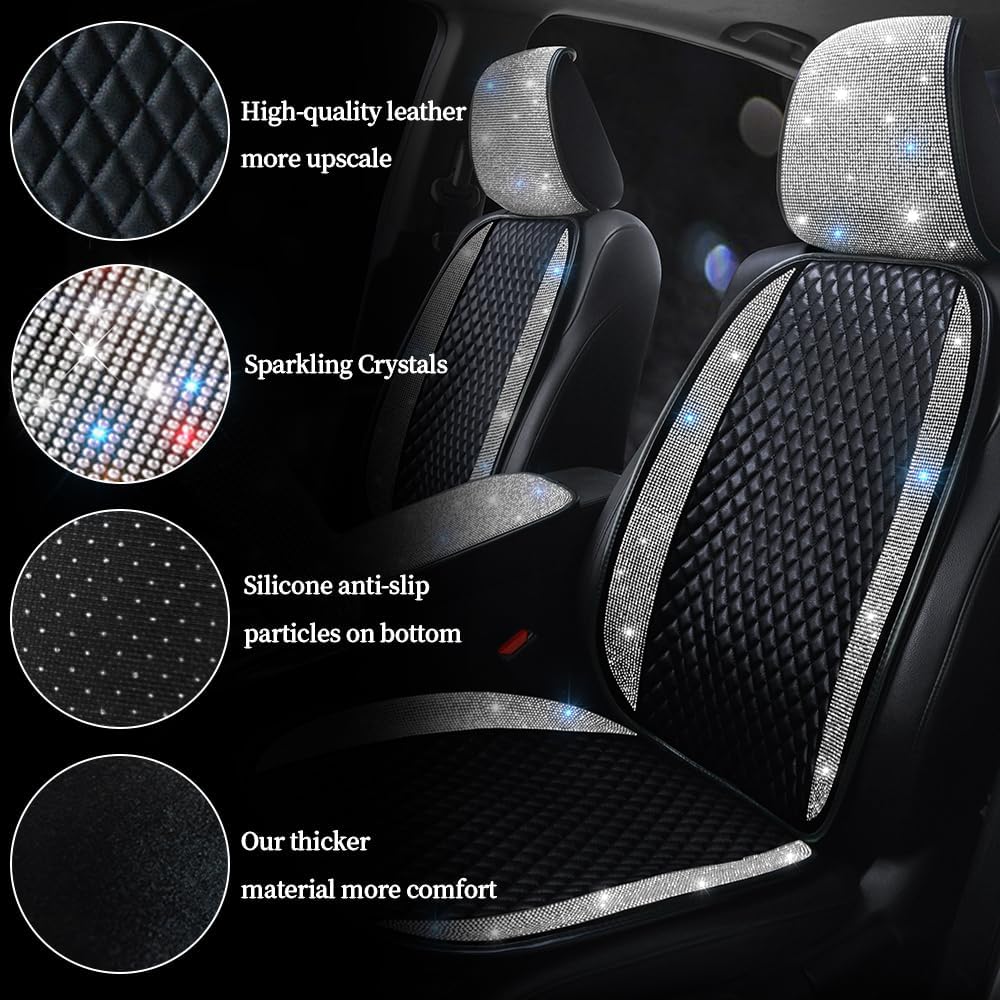 Bling Crystal Rhinestones Car Front Seat Covers for Womens Shining Diamond Se...