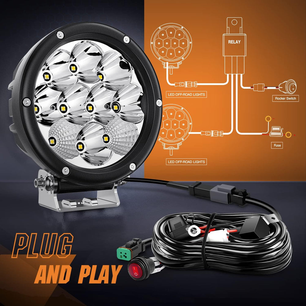 Nilight Pro Series 5.7 Inch Round LED Driving Offroad Light 50W 6500LM