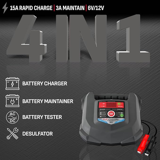 Schumacher Electric Car Battery Charger and Maintainer SC1280 4-in-1, 15 Amp