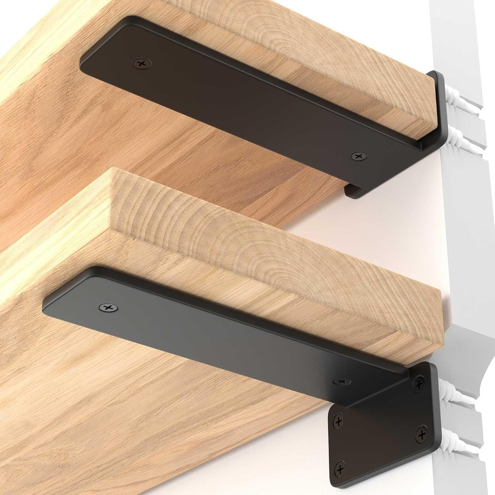 LEOPO 8 inch 6 Pack Floating Shelf Brackets, 1/5" Thick Hidden L Bracket