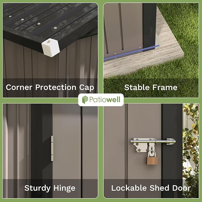Patiowell 8x6 FT Outdoor Storage Shed, Metal Tool shed & Outdoor Storage