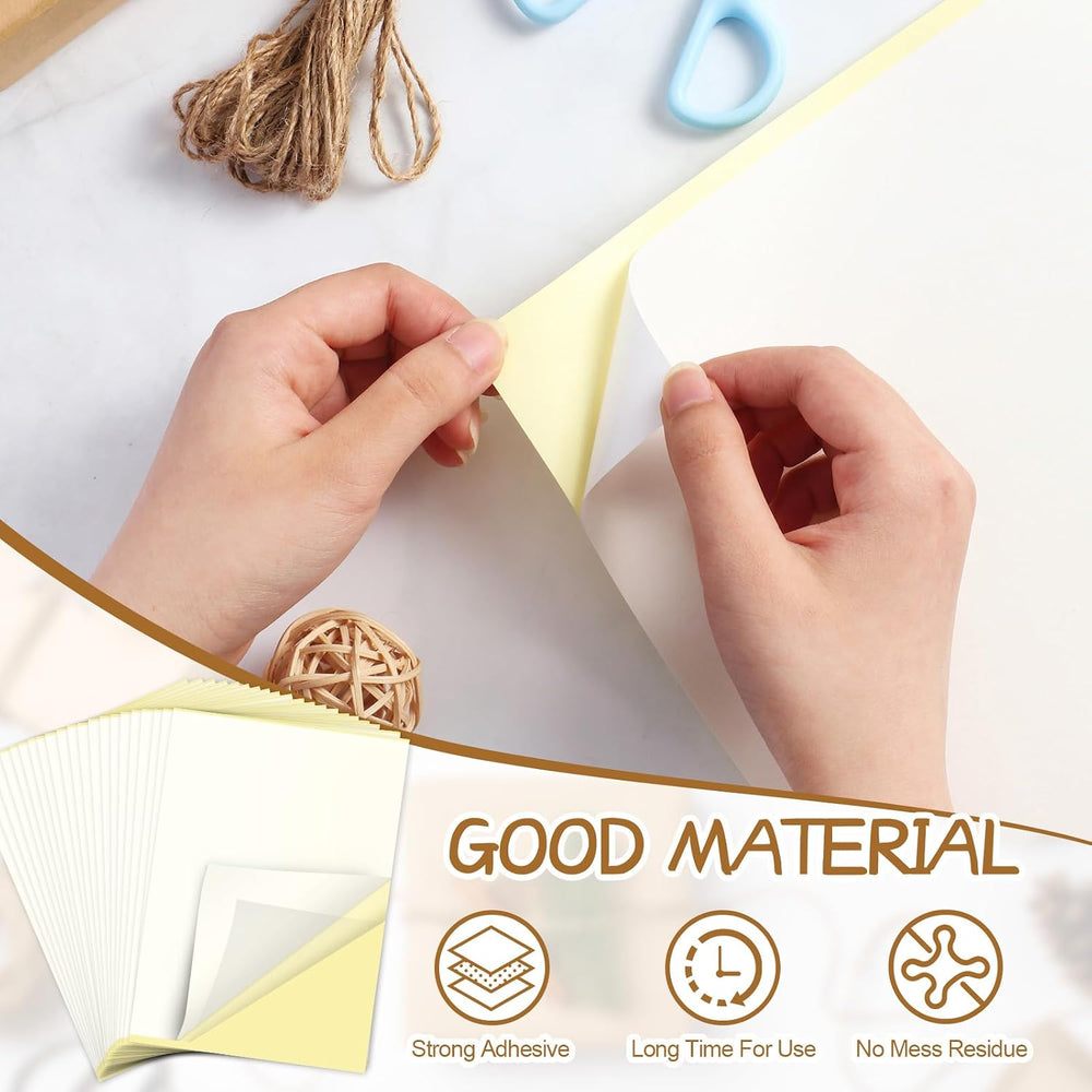 Yeaqee 100 Pcs A4 Size Double Sided Adhesive Sheets Tape for Crafts Clear Dec...