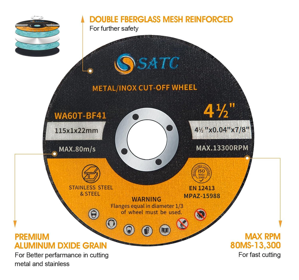 S SATC 100 PCS Cut Off Wheel 4.5" x.040 x7/8" Angle Grinder Cutting...