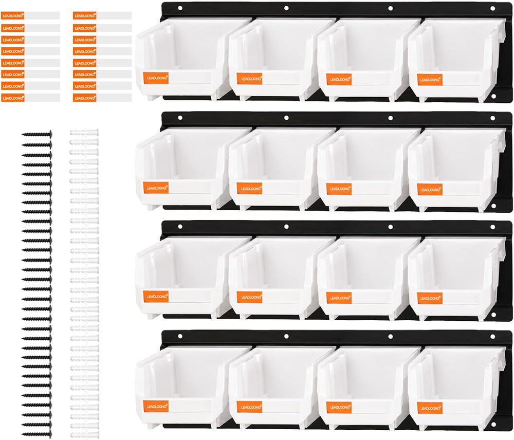 Wall Mounted Storage Bins, Plastic Hanging Hardware Organizer Bins,White