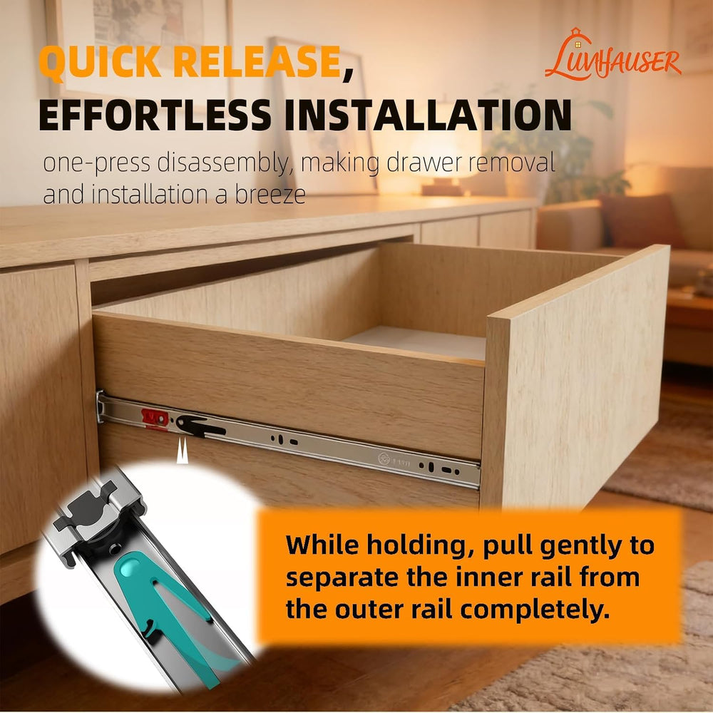 2 Pair Side‑Mount 3‑Section Full Extension Soft‑Close Drawer Slides,16 Inch /...