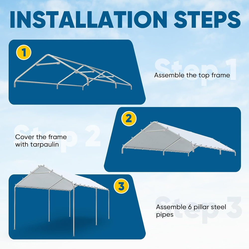 Quictent 10x20 ft Heavy Duty Carport Canopy Galvanized Car Tent Outdoor Garag...