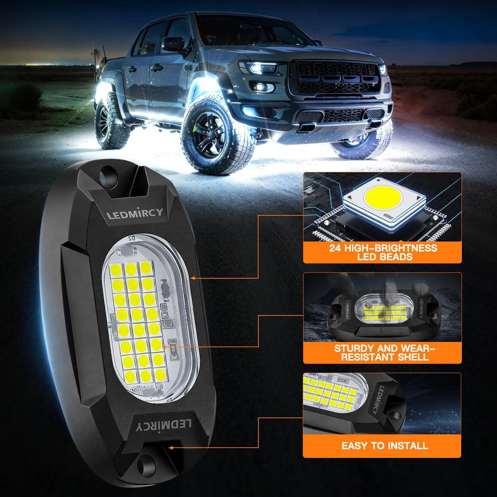 White Rock Lights,LEDMIRCY R6 LED Pure White Rock Lights 12PCS with Rocker Sw...