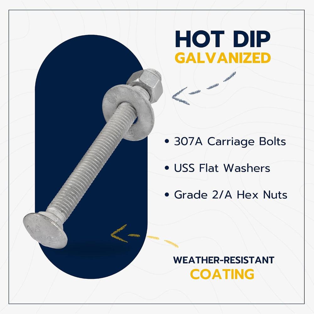 3/8" x 4-1/2" (50 Pack) Galvanized Carriage Bolt Kit, Grade 307A, H...