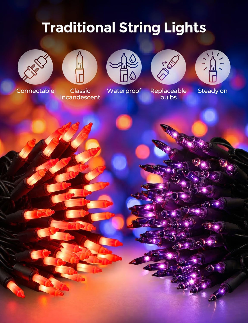 40FT Purple Orange Mini String Lights Halloween Decor for Party Decorations
