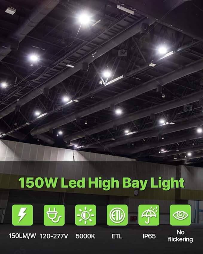 150W UFO LED High Bay Light 6-Pack 150LM/W 22, 500LM High Bay Led Shop Lights