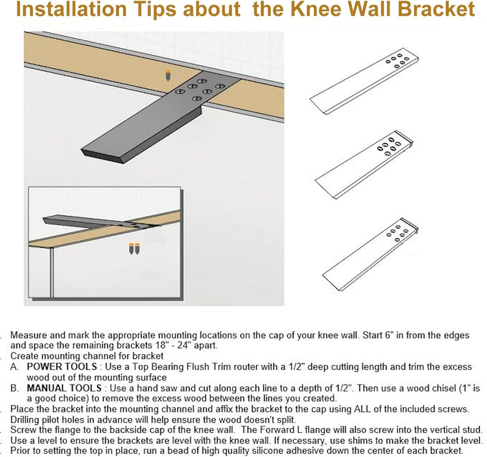 WINKER Countertop Support Bracket 4 Pack, 12" L x 2.5" W, Black Ste...