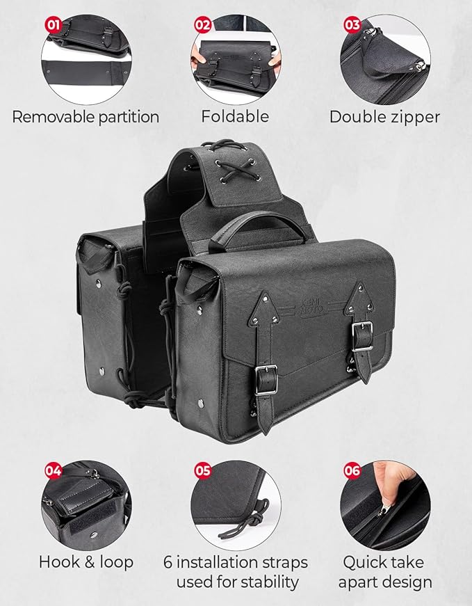 KEMIMOTO Motorcycle Saddlebags Leather Side Bags 12L Compatible