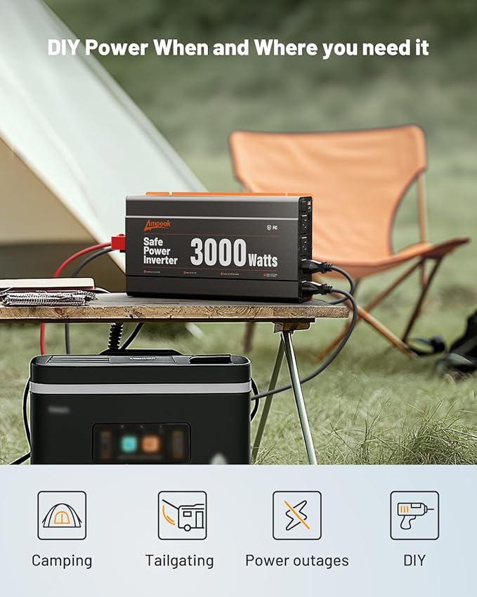 Ampeak 3000W Power Inverter, Inverter 12V to 110V Modified Sine Wave, High