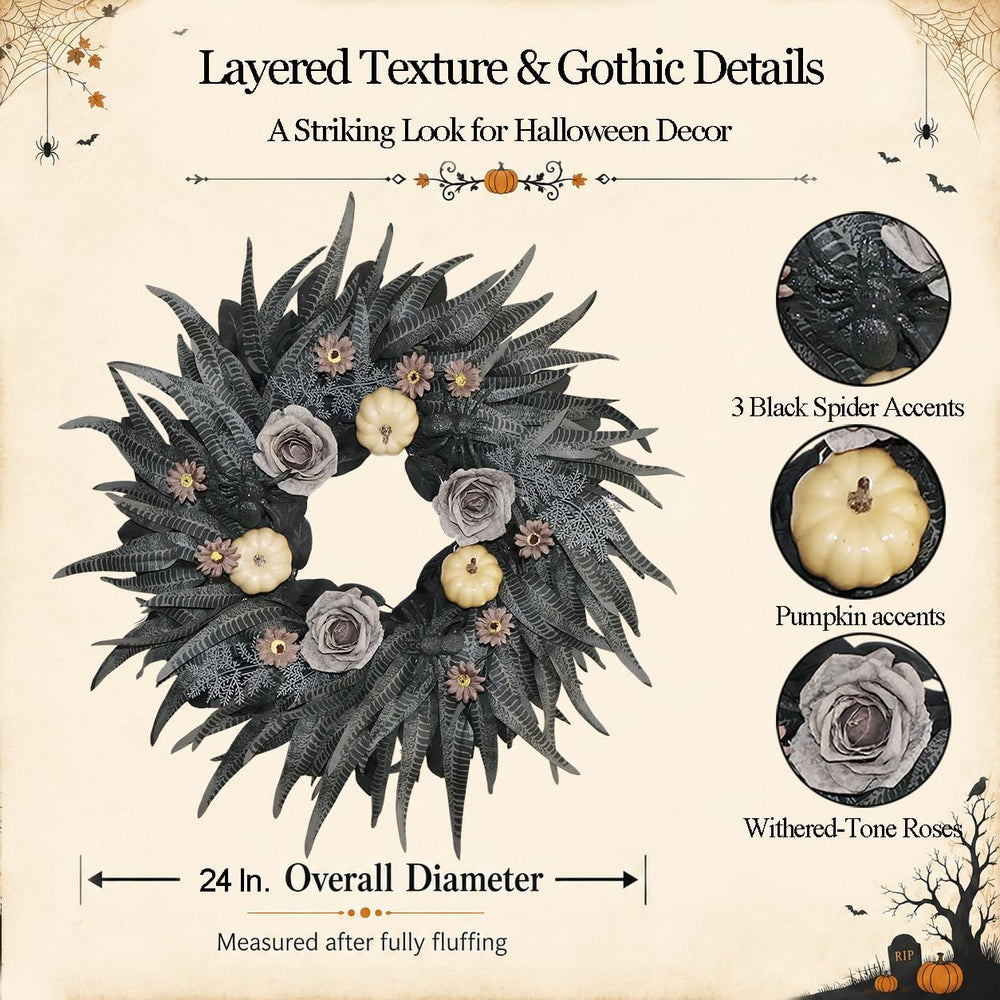 24 Inch Halloween Wreath with Snakeskin Leaves for Front Door