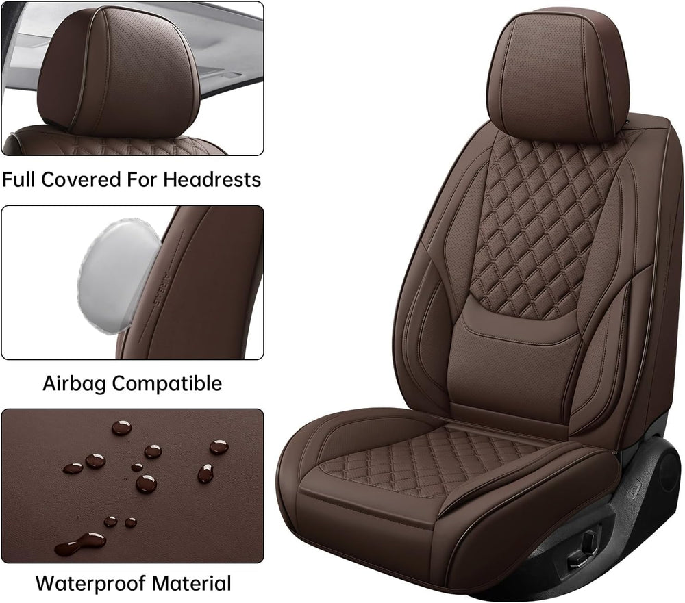 Brown Car Seat Covers Full Set,5 Seat Leather Seat Covers for Cars