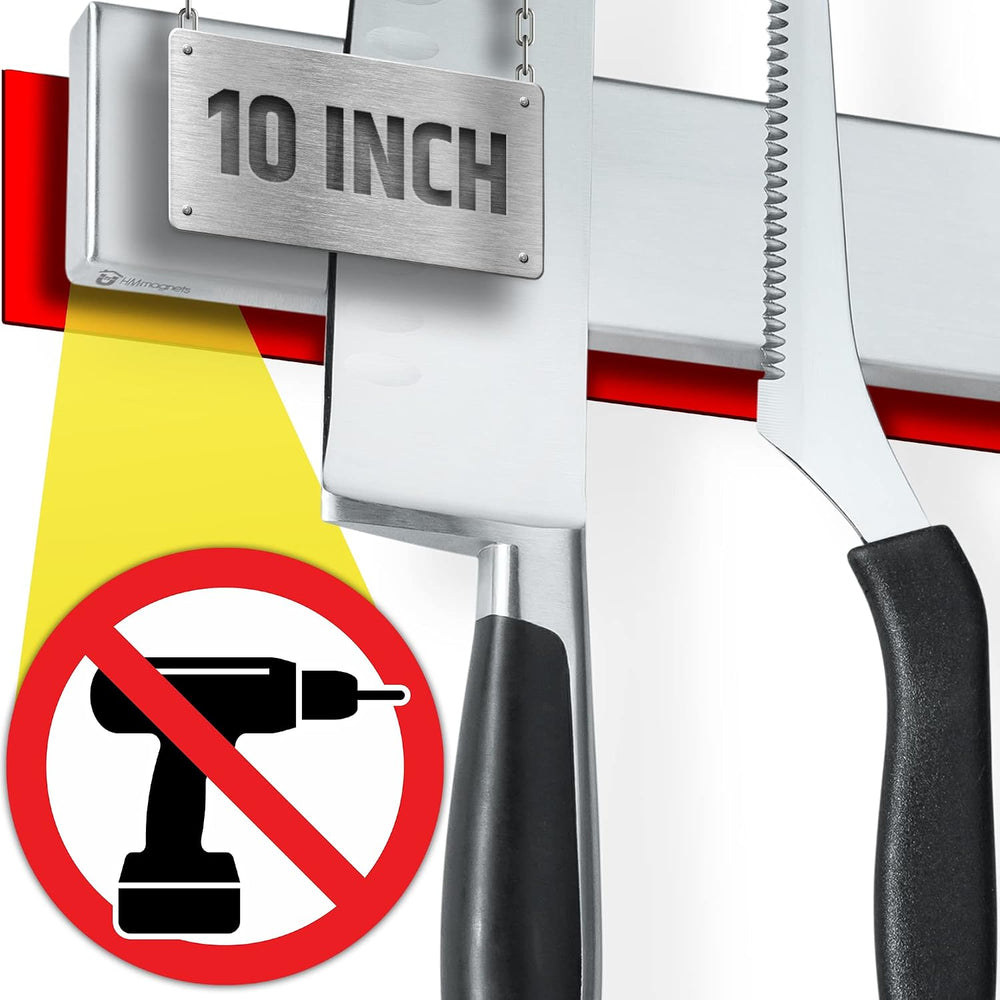 10" Strong Adhesive (No Drill) Magnetic Knife Holder for Wall - Professi...
