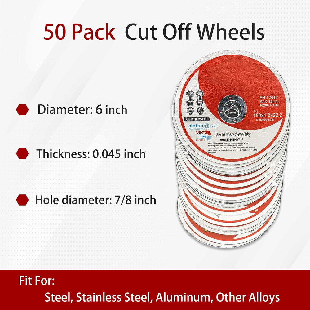 Cut Off Wheels 50 Pack 6 x .045 x 7/8 Inch Metal and Stainless Steel Cutting ...