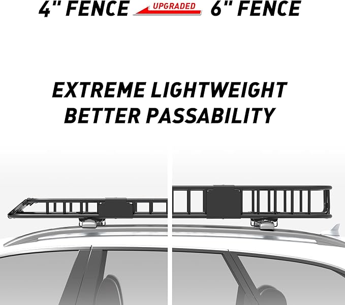 Wildroad Roof Rack Cargo Basket, Upgraded 4” Fence Wide Car Roof Basket
