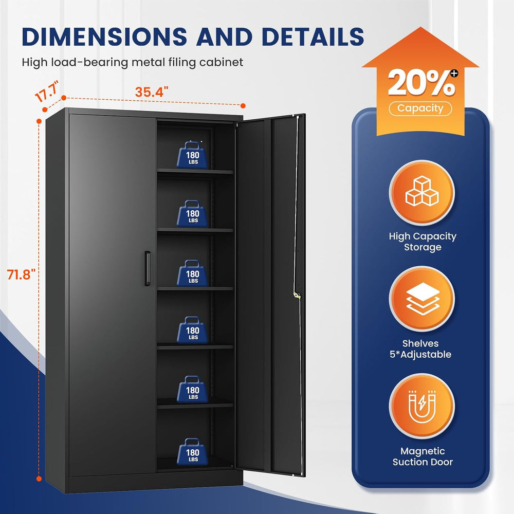 Yizosh Metal Storage Cabinet with Lock - 72" Garage Storage Cabinet with...