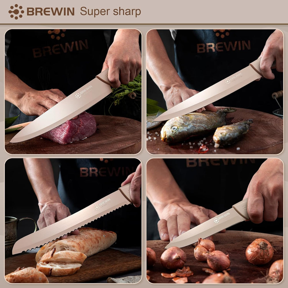 Brewin Knife Set, 8PC Kitchen Knife Set with Universal Block and Scissors
