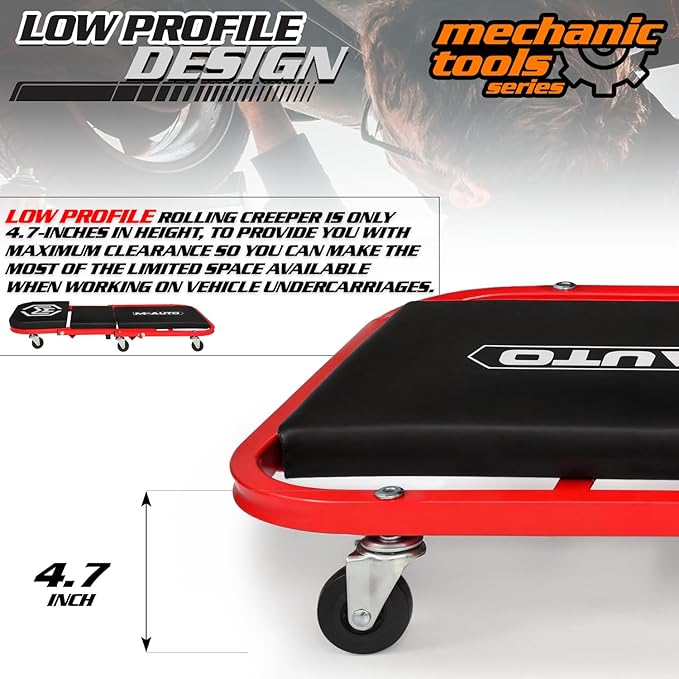 M-AUTO 40-Inch Folding Creeper Rolling Seat, All-in-One Adjustable Roller