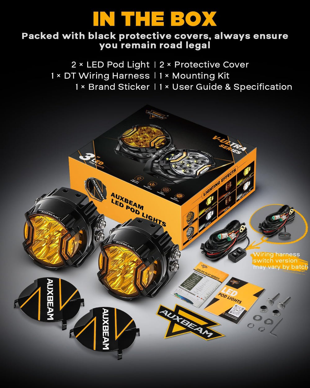 Auxbeam V-Ultra Series 3 Inch Amber Fog Light Pods Round Offroad Lights