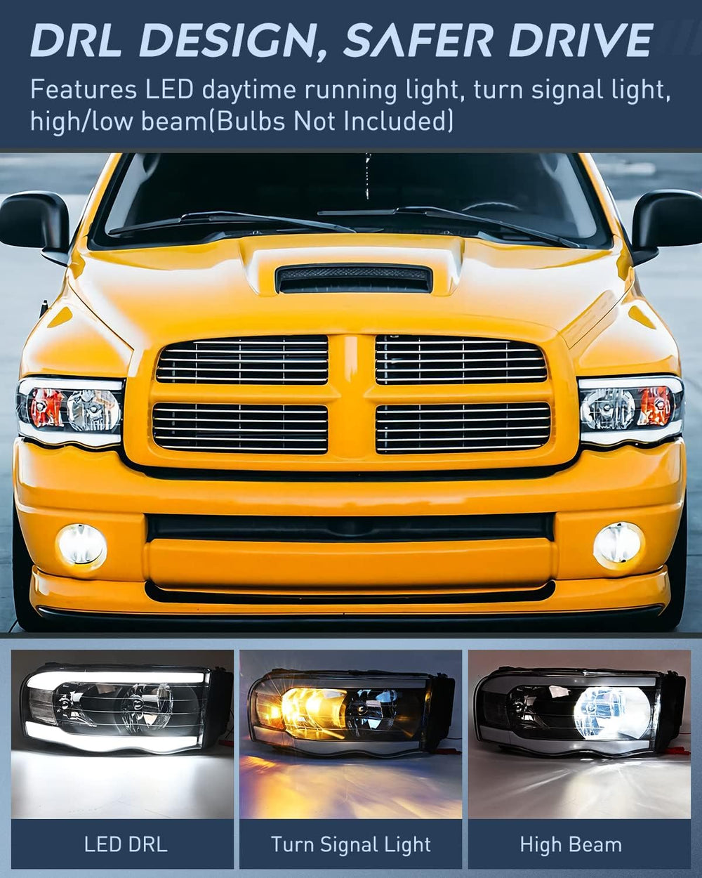 Nilight Headlights Assembly Led DRL for 2002-2005 Dodge Ram 1500/03 04 05 Dod...