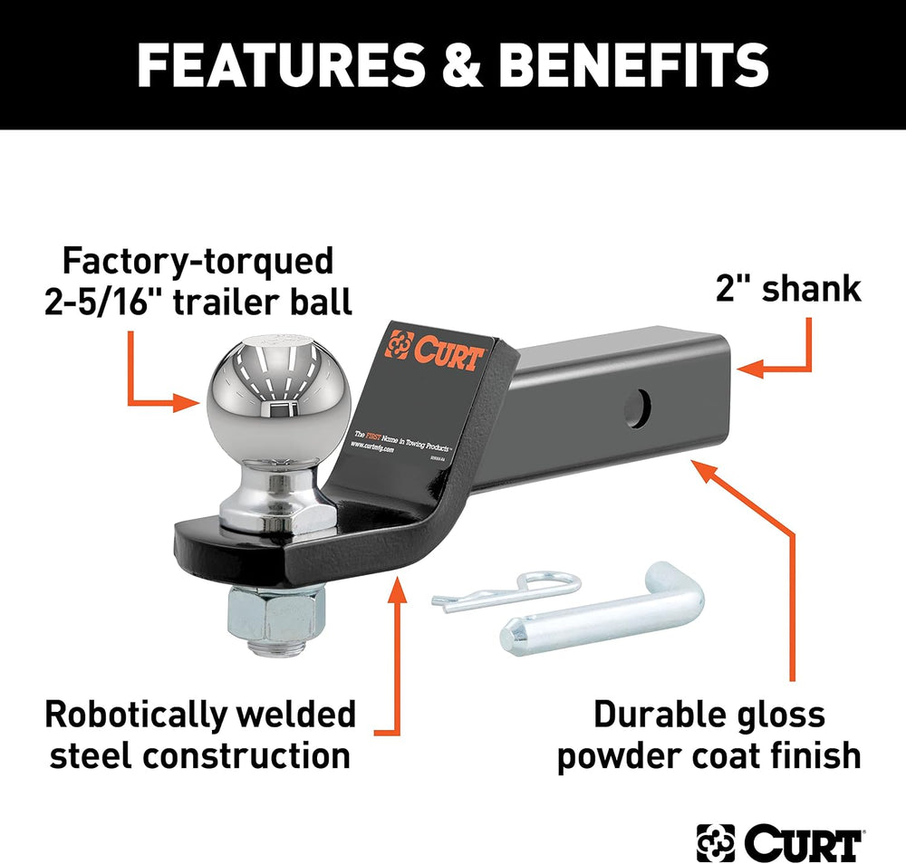 CURT Manufacturing 45041 Class III 2" Loaded Ball Mount with 2-5/16"...