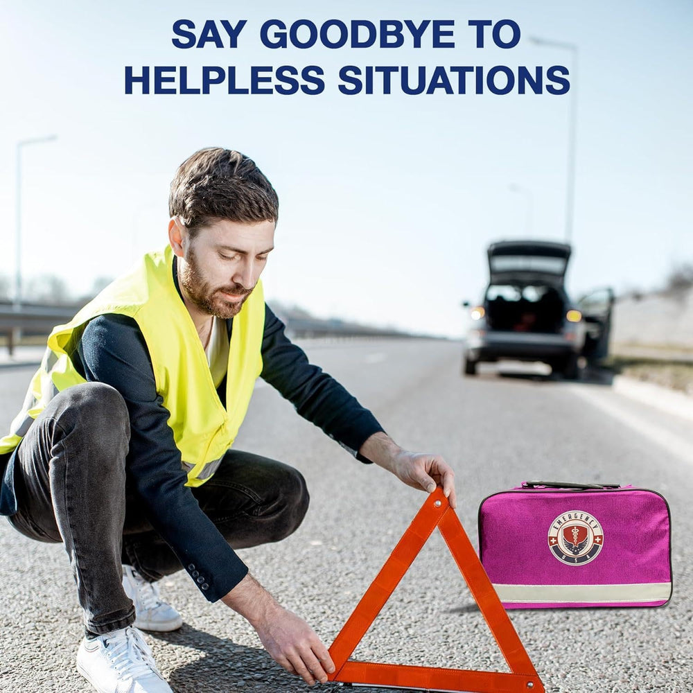 Roadside Assistance Emergency Car Kit - First Aid Kit, Jumper Cables, Tow Str...