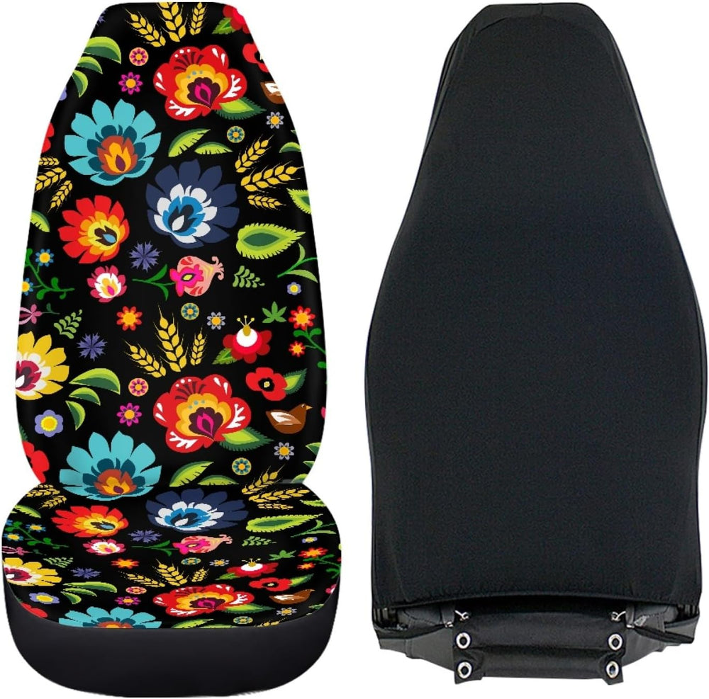 Bulopur Black Boho Floral Car Seat Covers Front Seats Only for Women Men Seat...